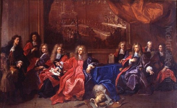 Le prevot et les echevins de la ville de Paris deliberant d'une fete en l'honneur du diner de Louis XIV a l'hotel de ville apres sa guerison en 1689 - view 1