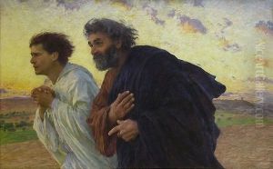 The disciples Peter and John running to the tomb on the morning of the resurrection The disciples Peter and John running to the tomb on the morning of the resurrection