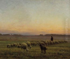 Berger Et Son Troupeau by Jean-Ferdinand Chaigneau