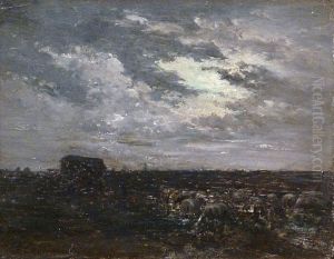 Moutons Sur La Lande Au Clair De Lune by Jean-Ferdinand Chaigneau