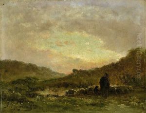 Schafhirte Mit Seiner Herde by Jean-Ferdinand Chaigneau