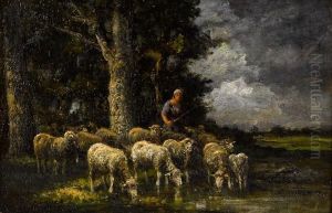 Shepherdess With Flock by Paul Chaigneau