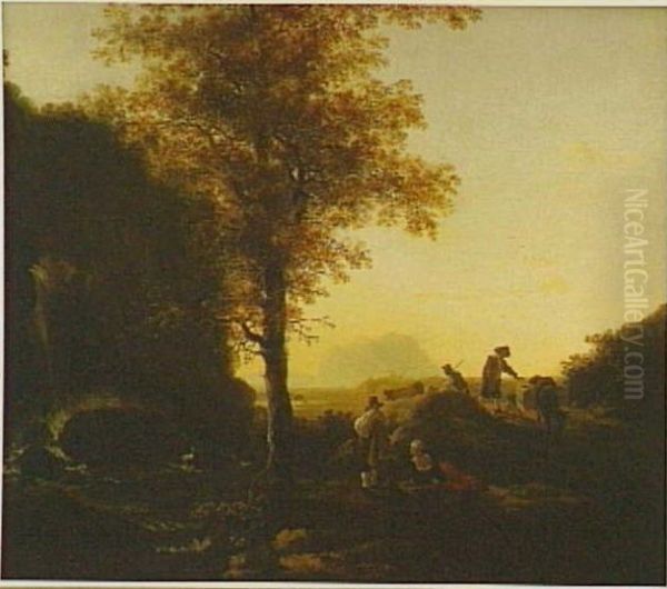 Mountain landscape with travellers - view 1