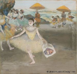 Dancer with bouquet, bowing on stage