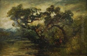 River Landscape with Overhanging Trees River Landscape with Overhanging Trees