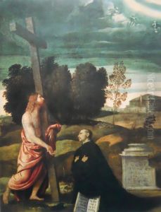 Christ carrying the cross before a kneeling figure Christ carrying the cross before a kneeling figure