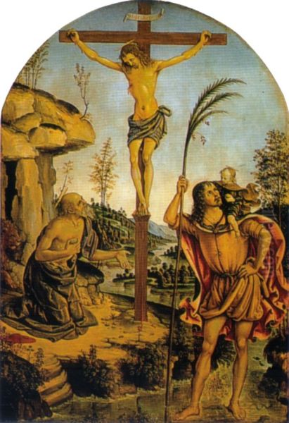 Crucifixion between Sts. Jerome and Christopher - view 1