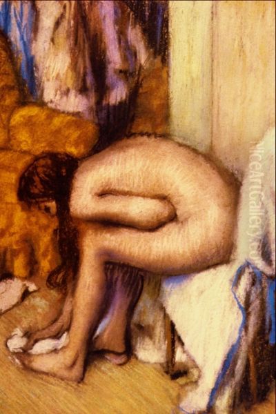 Woman wiping her left foot - view 1