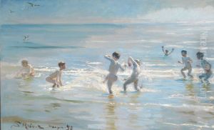 Boys bathing on a summer evening at Skagen Beach by Peder Severin Kroyer