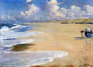 Marie Kroyer maler pa Stenbjerg strand by Peder Severin Kroyer