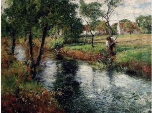 Paysage De Bord De Riviere by Auguste Chaix