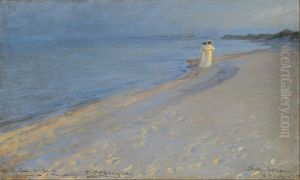 Summer evening at the South beach, Skagen. Anna Ancher and Marie Kroyer by Peder Severin Kroyer