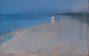 Summer evening at the South beach, Skagen. Anna Ancher and Marie Kroyer by Peder Severin Kroyer