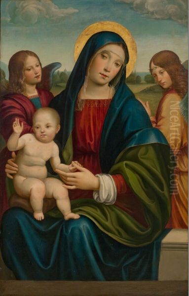 Maria met kind tussen twee engelen - view 1