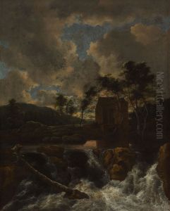 Landschap met waterval by Jacob Van Ruisdael