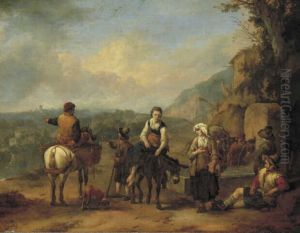Landvolk bij een bron by Johannes Lingelbach