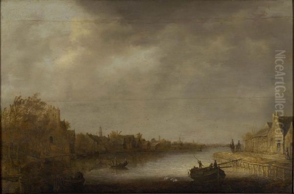 Vue d'Utrecht ; Paysage hollandais avec riviere - view 1