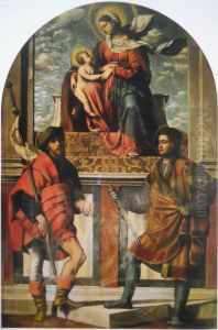 Madonna and child with Saints Roch and Sebastian by Alessandro Bonvicino (Moretto da Brescia)