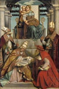 Virgin and Child Enthroned with the Four Fathers of the Latin Church by Alessandro Bonvicino (Moretto da Brescia)