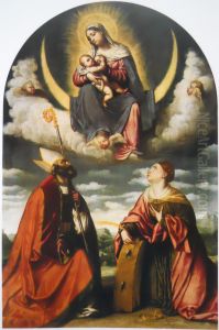 Madonna with child in glory with Saints Martin and Catherine by Alessandro Bonvicino (Moretto da Brescia)