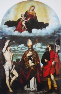 Madonna with child in glory with Saints Roch, Martin, and Sebastian