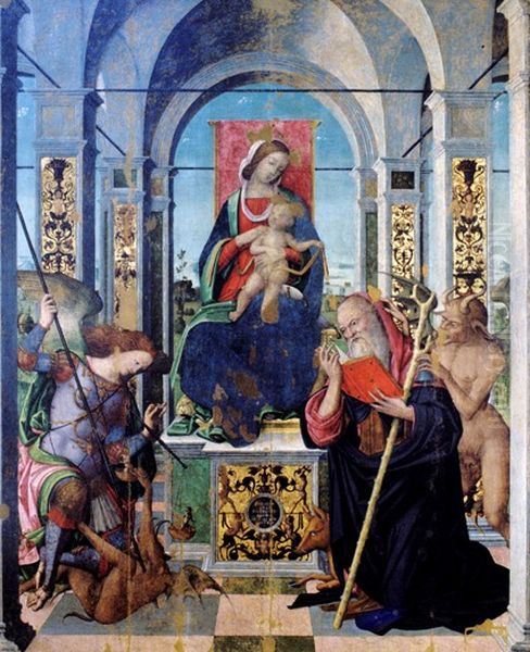Madonna enthroned with child with saints - view 1