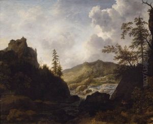 Nordic Landscape with a Castle on a Hill by Allaert van Everdingen