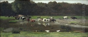Cows at the watering place by Valentin Ruths