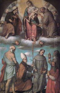 Madonna with Child in Glory with Saints Joseph and Francis by Alessandro Bonvicino (Moretto da Brescia)