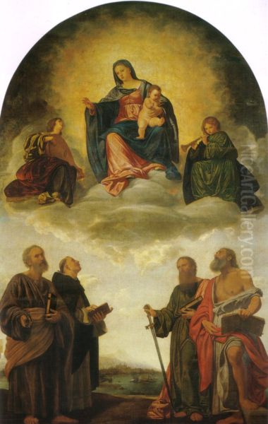 Madonna and child in heaven with four saints - view 1
