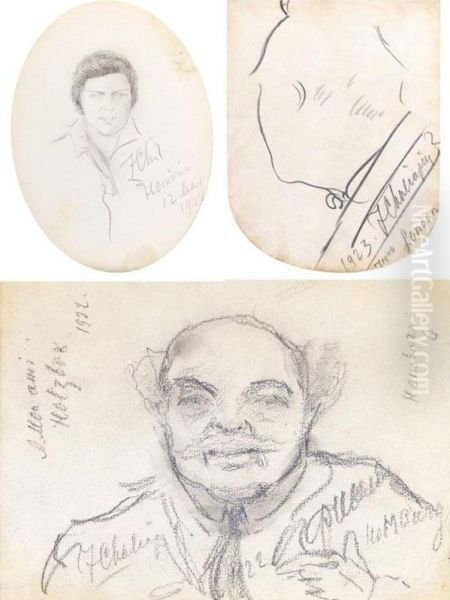 A Group Of Four Portrait Sketches, Comprising Two Self Portraits, 1923 & ?, A Drawing Of A Man Inscribed 'to My Friend Holzbach', 1922, And Another Male Portrait, 1924 - view 1