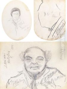 A Group Of Four Portrait Sketches, Comprising Two Self Portraits, 1923 & ?, A Drawing Of A Man Inscribed 'to My Friend Holzbach', 1922, And Another Male Portrait, 1924 by Fedor Ivanovich Chaliapin