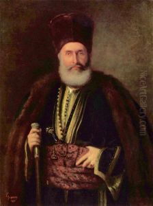 Portretul marelui ban Nasturel Herescu, ulei pe panza, 114x90cm, semnat si datat stanga jos cu rosu:Grigorescu 1870- Muzeul National de Arta al Romaniei - Bucuresti by Nicolae Grigorescu