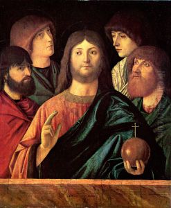 Der Erloser segnet vier Apostel by Vittore Carpaccio