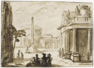 Fantasy Piece With Echoesof The Roman Pantheon. by Charles Michel-Ange Challe
