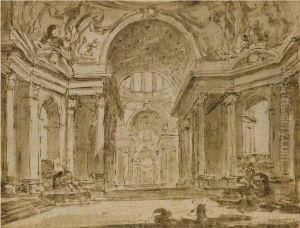A Capriccio Temple Interior by Charles Michel-Ange Challe