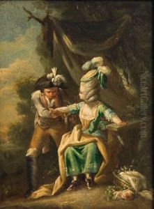Le Rendez-vous Panneau De Chene by Charles Michel-Ange Challe