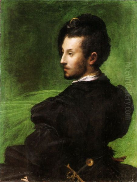 Ritratto virile su sfondo verde - view 1