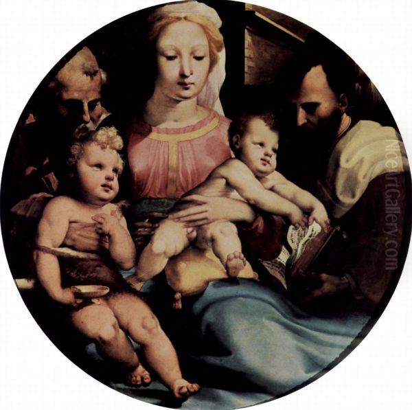 Die Heilige Familie mit Johannes dem Taufer und einem Stifter, Tondo - view 1