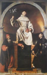 Saint Anthony of Padua with Saints Anthony Abbot and Nicholas of Tolentino by Alessandro Bonvicino (Moretto da Brescia)