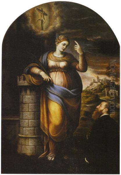 Saint Barbara and a devotee - view 1