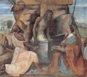Saints Jerome and Dorothea adore Christ in the tomb