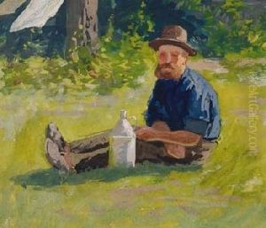 Selbstportrat im Garten by Friedrich Schwinge
