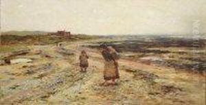 Mother And Children On The Beach by Hector Chalmers