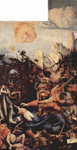 Isenheimer Altar, ehemals Hauptaltar des Antoniterklosters in Isenheim/Elsass, Festtagsseite, rechter Flugel: Die Versuchung Hl. Antonius by Matthias Grunewald