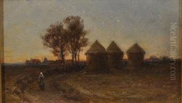 Figure On A Track Before Farm Buildings - view 1