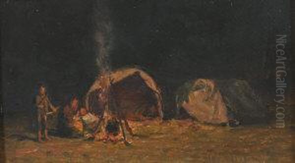 Figures At A Camp Fire - view 1
