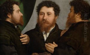 Triple Portrait of a Goldsmith(Bartolomeo Carpan?) by Lorenzo Lotto