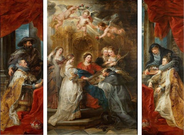 Ildefonso-Altar: Maria erscheint dem Hl. Ildefonso (Mittelteil), Erzherzog Albrecht der VII. (linker Innenflugel) bzw. Infantin Isabella Clara Eugenia (rechter Innenflugel), beide mit ihren Schutzpatronen - view 1