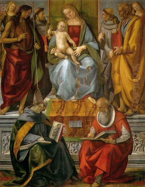 Lit,"Madonna con bambino in trono e santi"label QS:Lde,"Thronende Madonna mit Kind und Heiligen"label QS:Len,"Madonna and Child Enthroned with Saints" - view 1